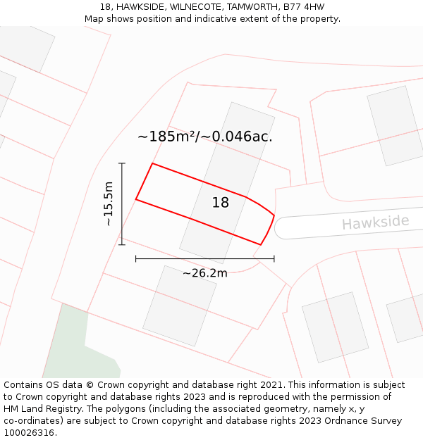 18, HAWKSIDE, WILNECOTE, TAMWORTH, B77 4HW: Plot and title map