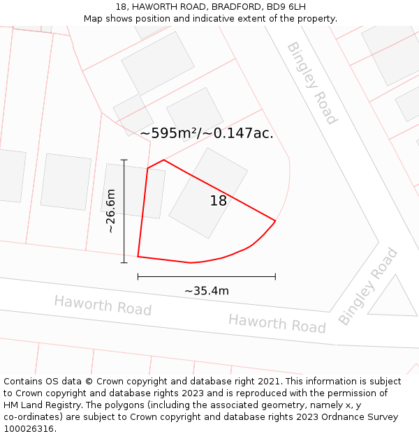 18, HAWORTH ROAD, BRADFORD, BD9 6LH: Plot and title map