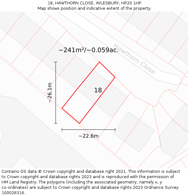 18, HAWTHORN CLOSE, AYLESBURY, HP20 1HP: Plot and title map