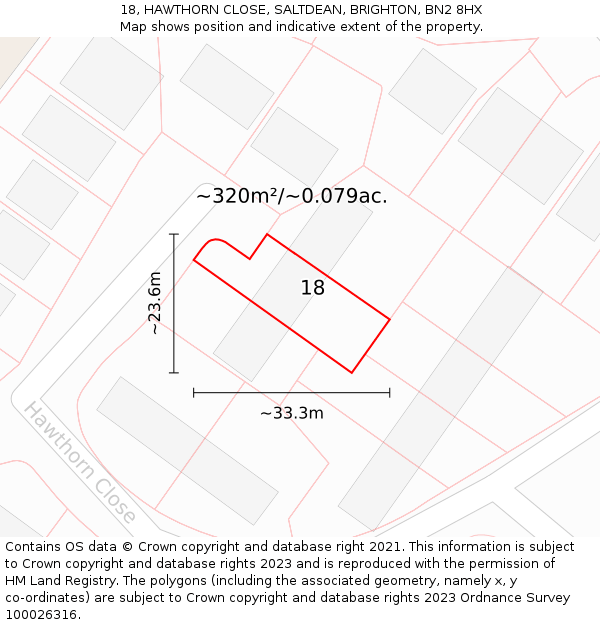 18, HAWTHORN CLOSE, SALTDEAN, BRIGHTON, BN2 8HX: Plot and title map