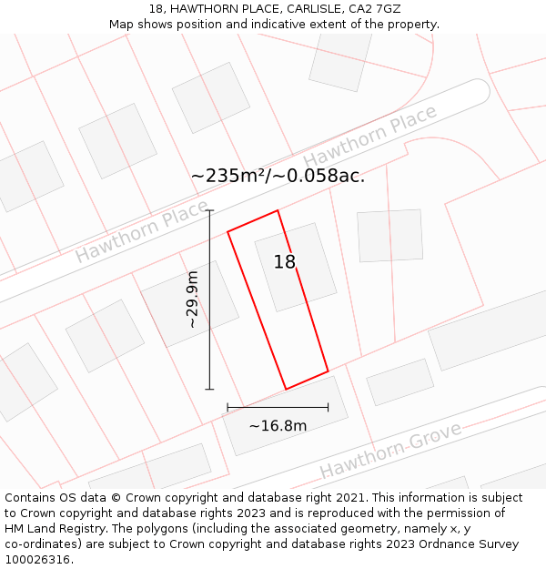 18, HAWTHORN PLACE, CARLISLE, CA2 7GZ: Plot and title map