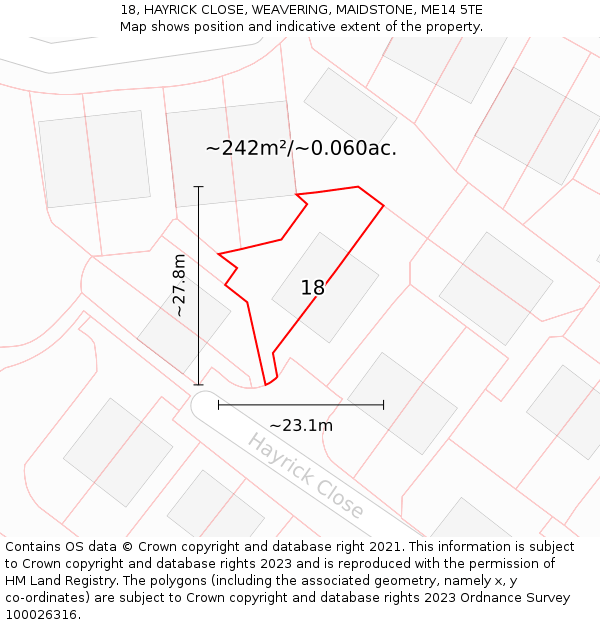 18, HAYRICK CLOSE, WEAVERING, MAIDSTONE, ME14 5TE: Plot and title map