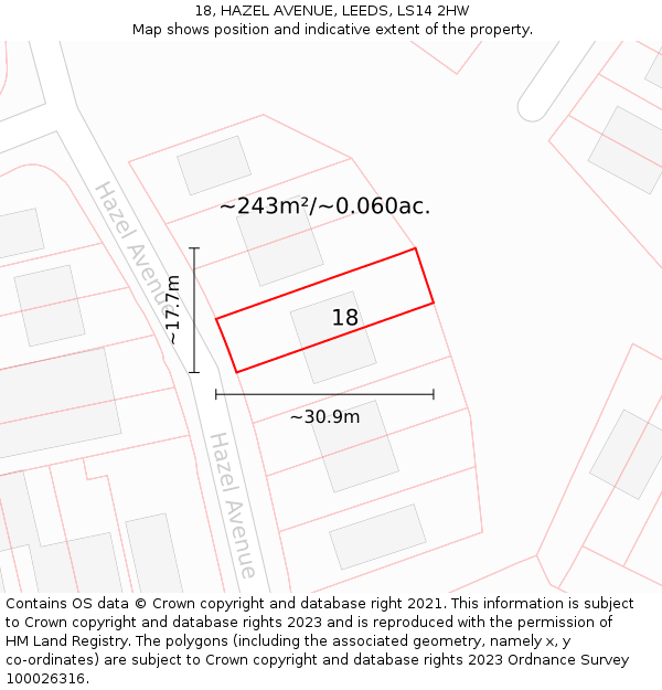 18, HAZEL AVENUE, LEEDS, LS14 2HW: Plot and title map