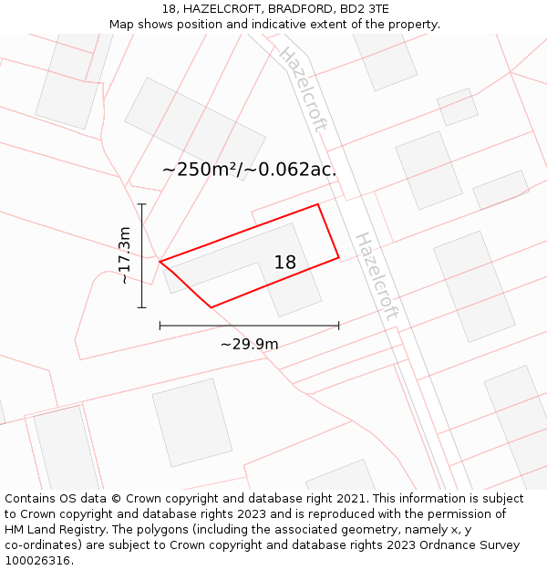18, HAZELCROFT, BRADFORD, BD2 3TE: Plot and title map