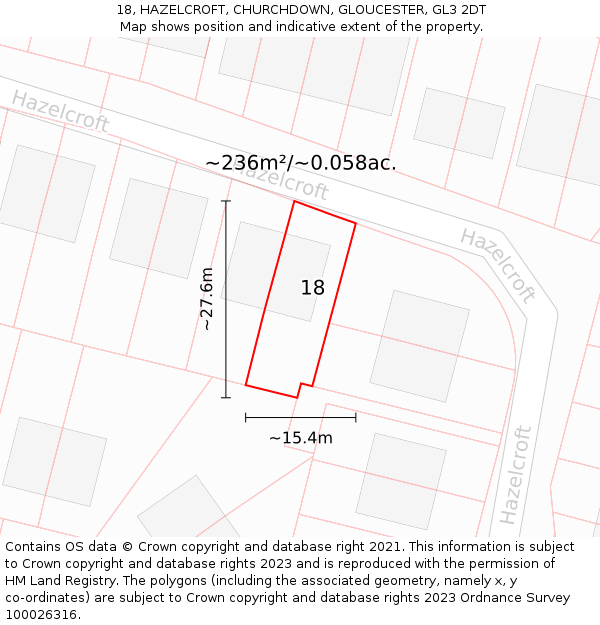 18, HAZELCROFT, CHURCHDOWN, GLOUCESTER, GL3 2DT: Plot and title map