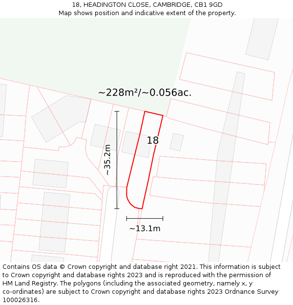 18, HEADINGTON CLOSE, CAMBRIDGE, CB1 9GD: Plot and title map