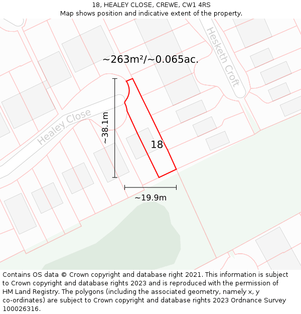18, HEALEY CLOSE, CREWE, CW1 4RS: Plot and title map
