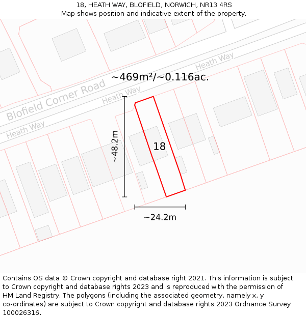 18, HEATH WAY, BLOFIELD, NORWICH, NR13 4RS: Plot and title map