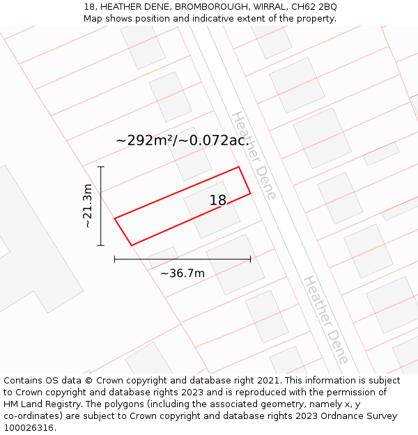18, HEATHER DENE, BROMBOROUGH, WIRRAL, CH62 2BQ: Plot and title map