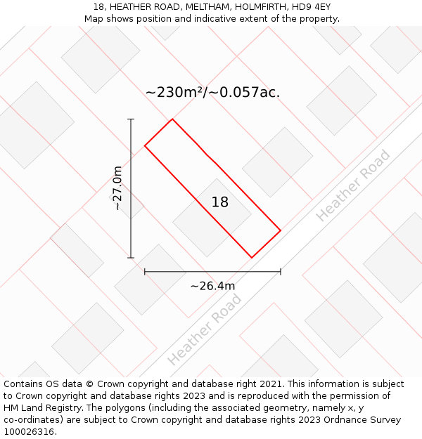 18, HEATHER ROAD, MELTHAM, HOLMFIRTH, HD9 4EY: Plot and title map
