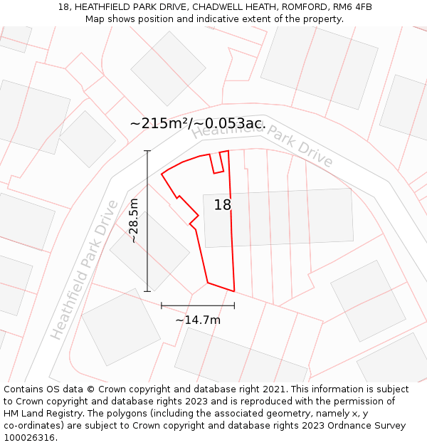 18, HEATHFIELD PARK DRIVE, CHADWELL HEATH, ROMFORD, RM6 4FB: Plot and title map