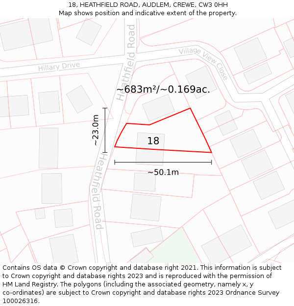 18, HEATHFIELD ROAD, AUDLEM, CREWE, CW3 0HH: Plot and title map