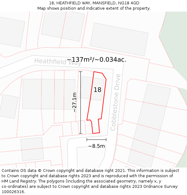 18, HEATHFIELD WAY, MANSFIELD, NG18 4GD: Plot and title map