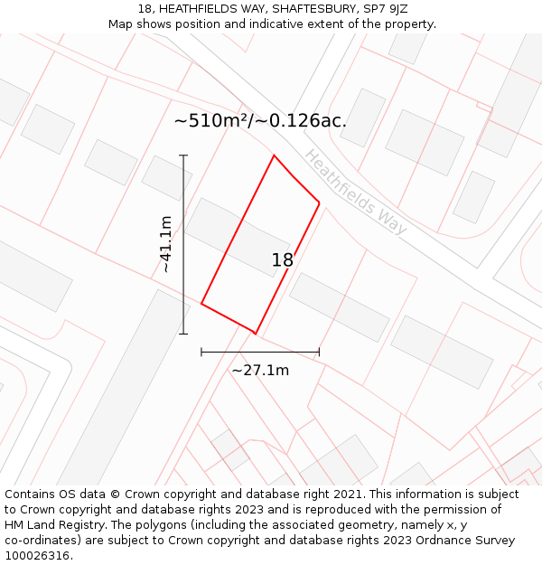 18, HEATHFIELDS WAY, SHAFTESBURY, SP7 9JZ: Plot and title map