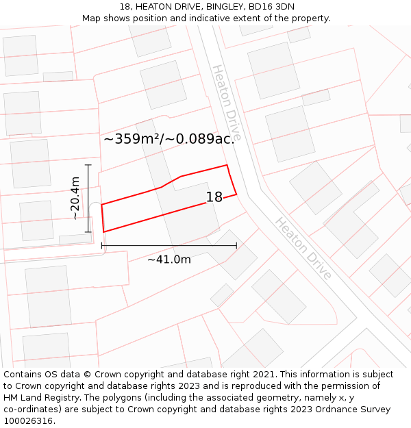 18, HEATON DRIVE, BINGLEY, BD16 3DN: Plot and title map