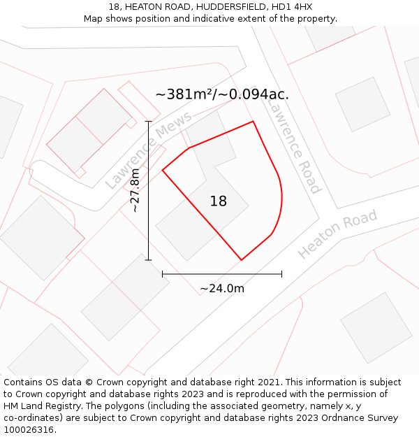 18, HEATON ROAD, HUDDERSFIELD, HD1 4HX: Plot and title map