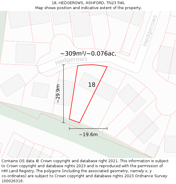 18, HEDGEROWS, ASHFORD, TN23 5WL: Plot and title map