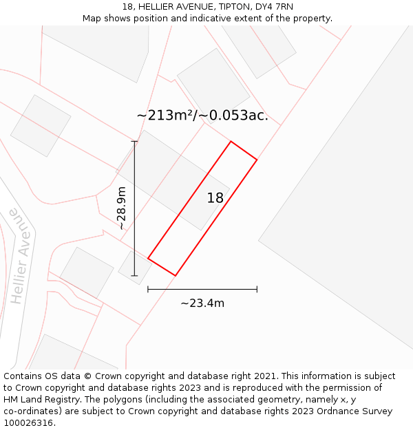 18, HELLIER AVENUE, TIPTON, DY4 7RN: Plot and title map