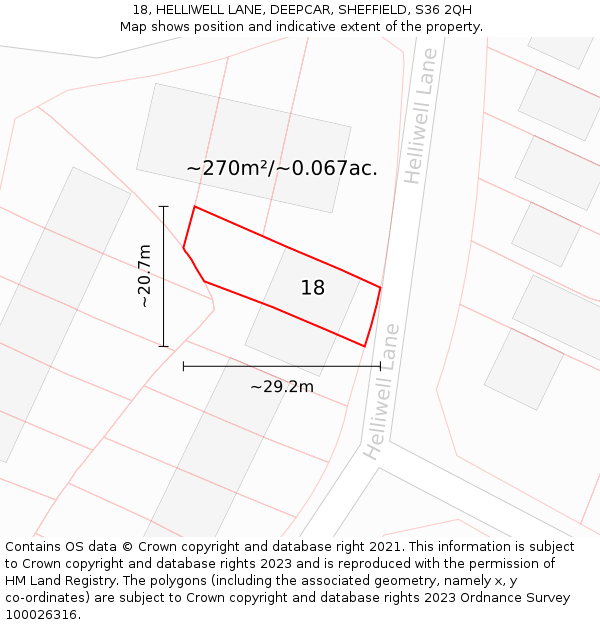 18, HELLIWELL LANE, DEEPCAR, SHEFFIELD, S36 2QH: Plot and title map