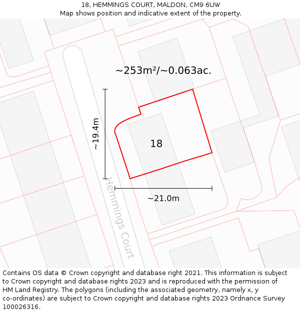 18, HEMMINGS COURT, MALDON, CM9 6UW: Plot and title map