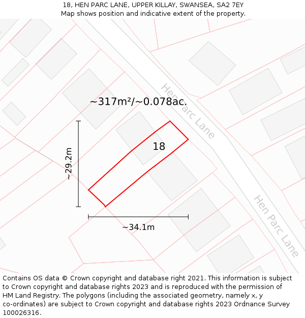 18, HEN PARC LANE, UPPER KILLAY, SWANSEA, SA2 7EY: Plot and title map