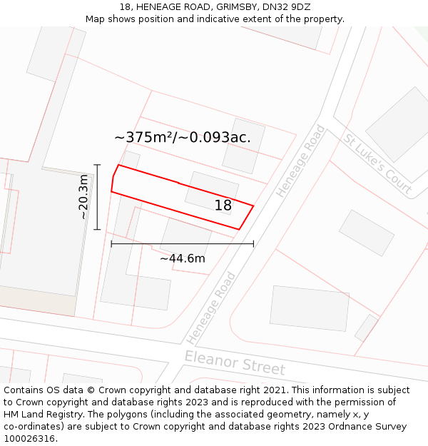 18, HENEAGE ROAD, GRIMSBY, DN32 9DZ: Plot and title map