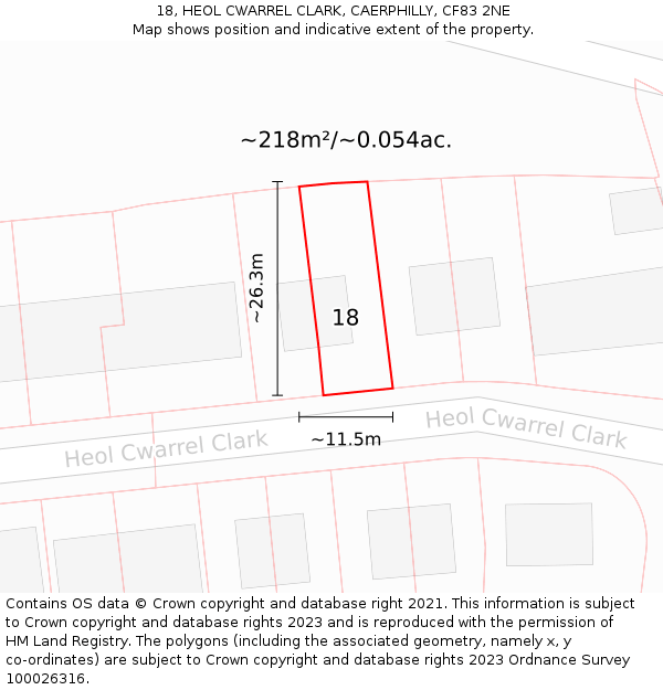 18, HEOL CWARREL CLARK, CAERPHILLY, CF83 2NE: Plot and title map