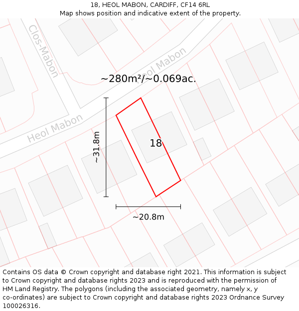 18, HEOL MABON, CARDIFF, CF14 6RL: Plot and title map