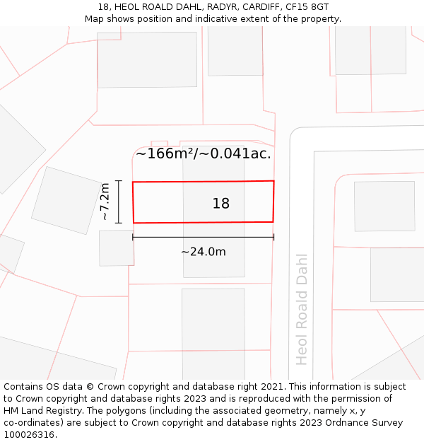 18, HEOL ROALD DAHL, RADYR, CARDIFF, CF15 8GT: Plot and title map
