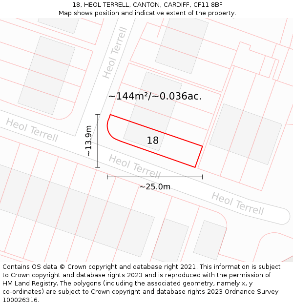 18, HEOL TERRELL, CANTON, CARDIFF, CF11 8BF: Plot and title map