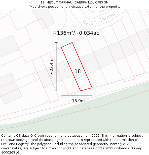 18, HEOL Y CARNAU, CAERPHILLY, CF83 3NJ: Plot and title map