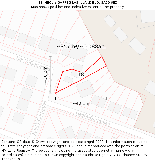 18, HEOL Y GARREG LAS, LLANDEILO, SA19 6ED: Plot and title map