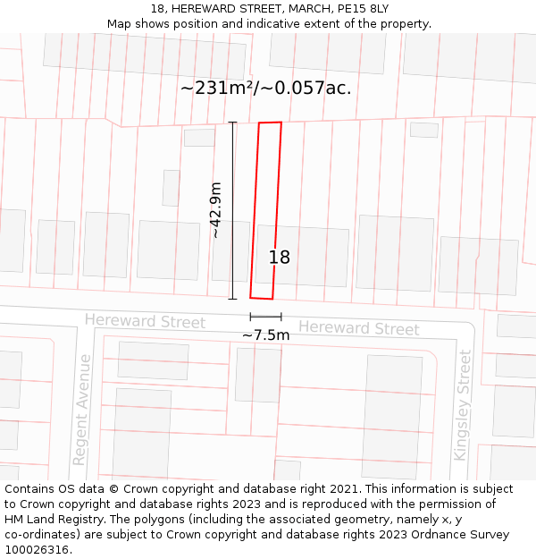 18, HEREWARD STREET, MARCH, PE15 8LY: Plot and title map