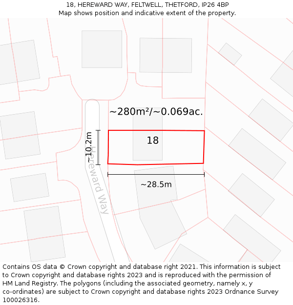 18, HEREWARD WAY, FELTWELL, THETFORD, IP26 4BP: Plot and title map