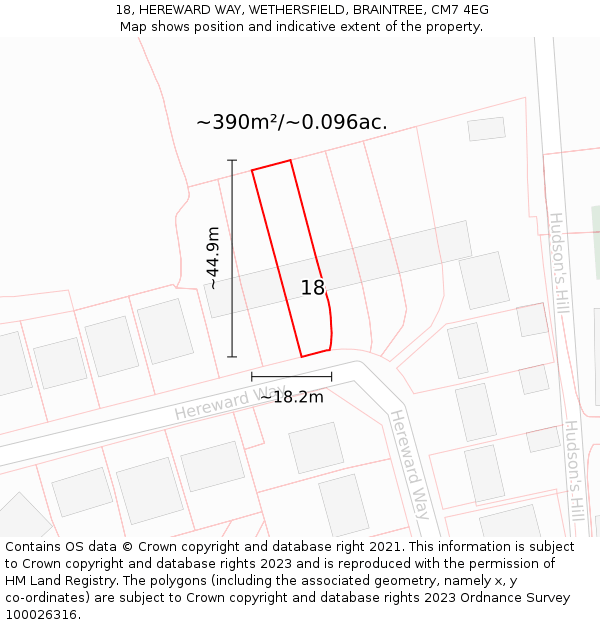 18, HEREWARD WAY, WETHERSFIELD, BRAINTREE, CM7 4EG: Plot and title map