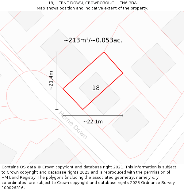 18, HERNE DOWN, CROWBOROUGH, TN6 3BA: Plot and title map