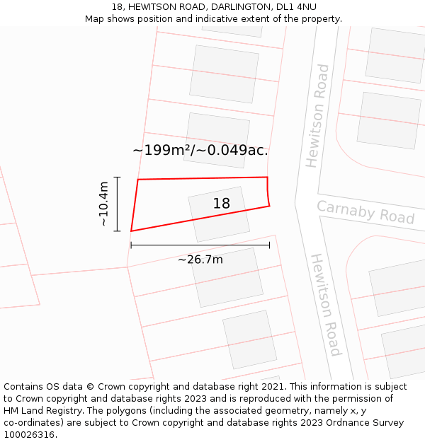 18, HEWITSON ROAD, DARLINGTON, DL1 4NU: Plot and title map