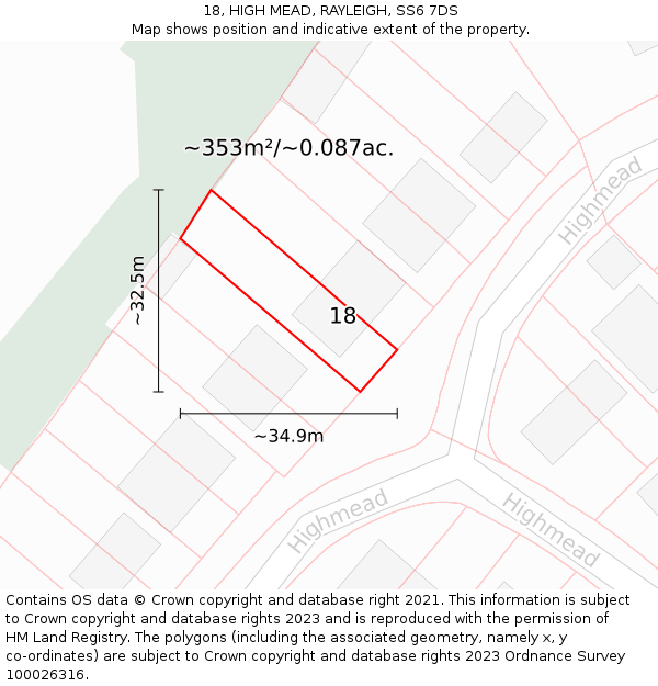 18, HIGH MEAD, RAYLEIGH, SS6 7DS: Plot and title map