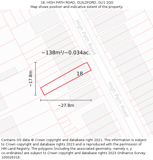 18, HIGH PATH ROAD, GUILDFORD, GU1 2QG: Plot and title map
