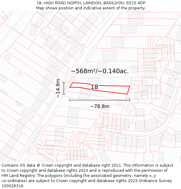 18, HIGH ROAD NORTH, LAINDON, BASILDON, SS15 4DP: Plot and title map