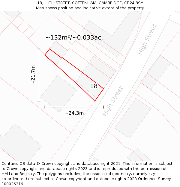 18, HIGH STREET, COTTENHAM, CAMBRIDGE, CB24 8SA: Plot and title map