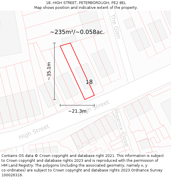 18, HIGH STREET, PETERBOROUGH, PE2 8EL: Plot and title map