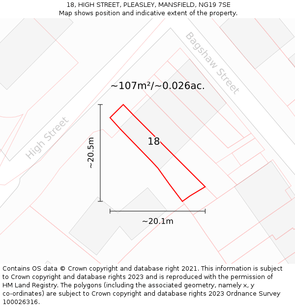 18, HIGH STREET, PLEASLEY, MANSFIELD, NG19 7SE: Plot and title map