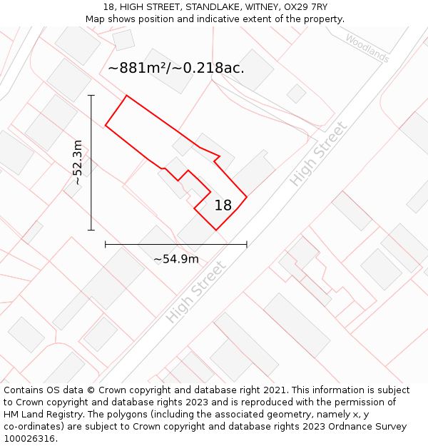 18, HIGH STREET, STANDLAKE, WITNEY, OX29 7RY: Plot and title map