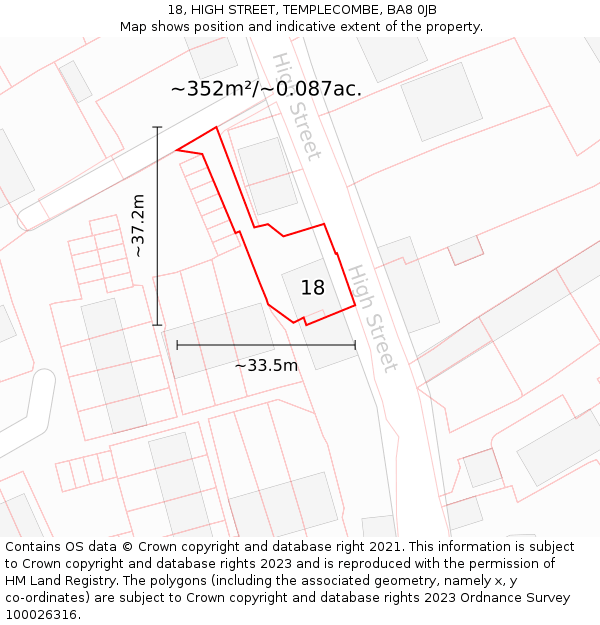 18, HIGH STREET, TEMPLECOMBE, BA8 0JB: Plot and title map