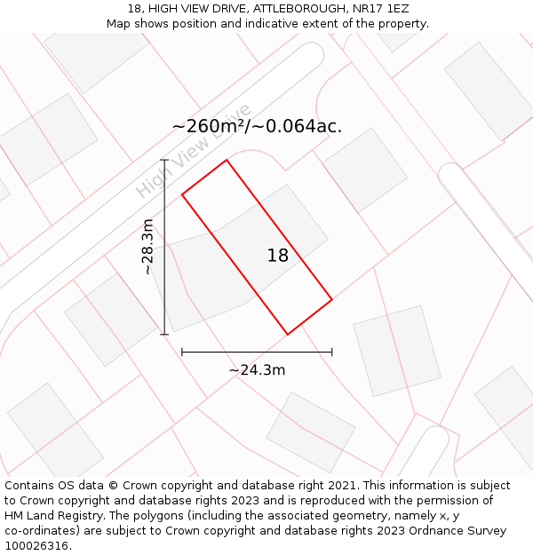 18, HIGH VIEW DRIVE, ATTLEBOROUGH, NR17 1EZ: Plot and title map