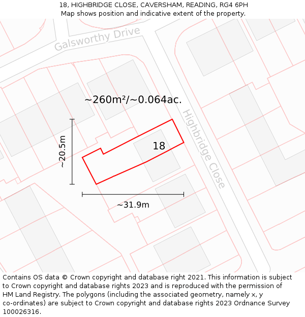 18, HIGHBRIDGE CLOSE, CAVERSHAM, READING, RG4 6PH: Plot and title map