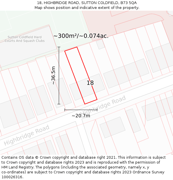18, HIGHBRIDGE ROAD, SUTTON COLDFIELD, B73 5QA: Plot and title map