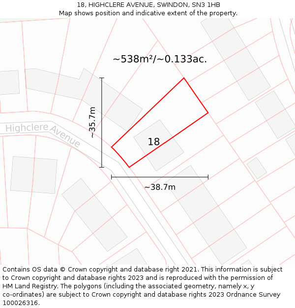 18, HIGHCLERE AVENUE, SWINDON, SN3 1HB: Plot and title map