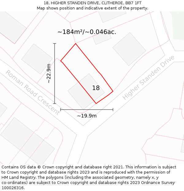 18, HIGHER STANDEN DRIVE, CLITHEROE, BB7 1FT: Plot and title map
